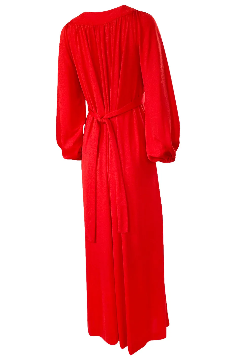1970s Joy Stevens Big Sleeve Tie Waist Red 'Graduation' Jersey Dress