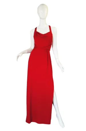 1970s Red Halter Low Back Estevez Maxi