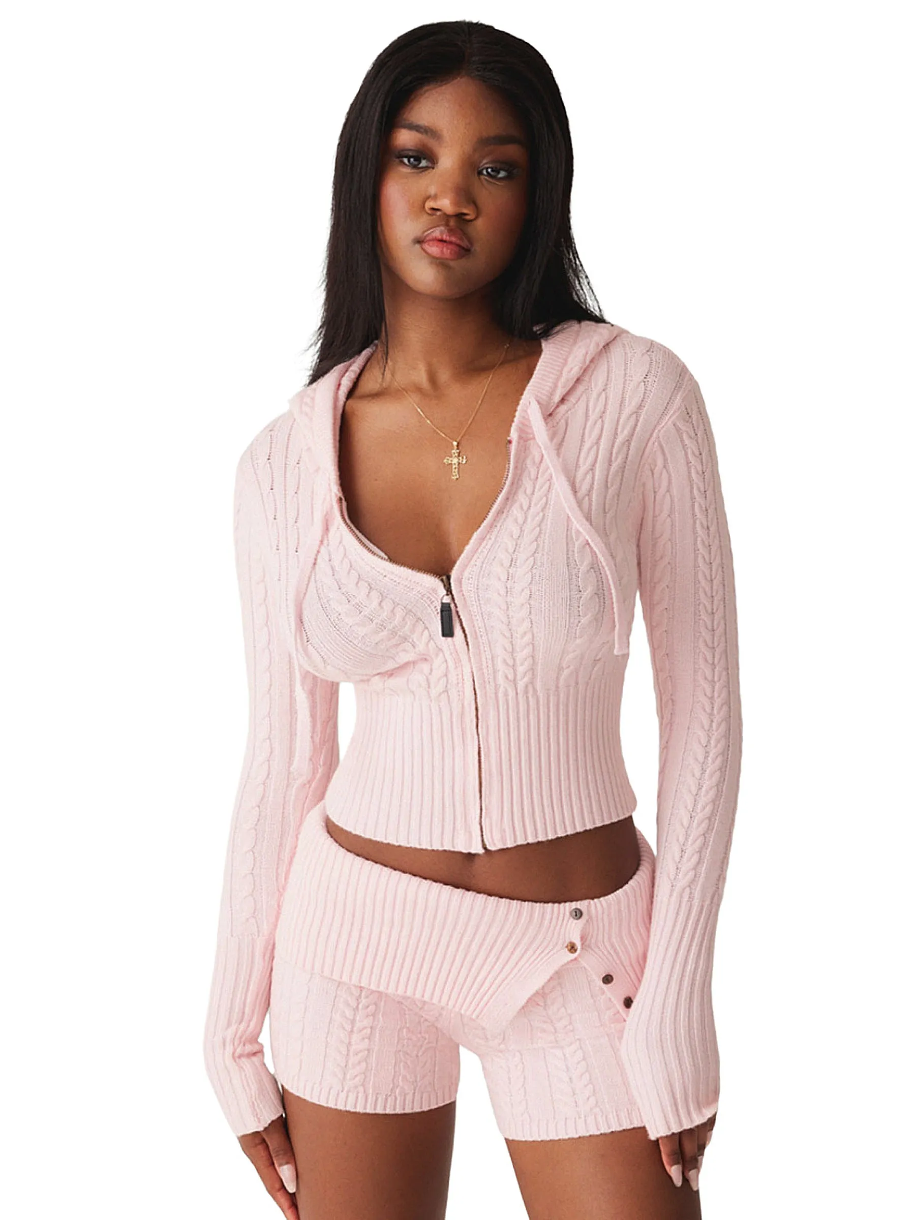 Aimee Cable Knit Hoodie-Nolan Cable Knit Short ::RET