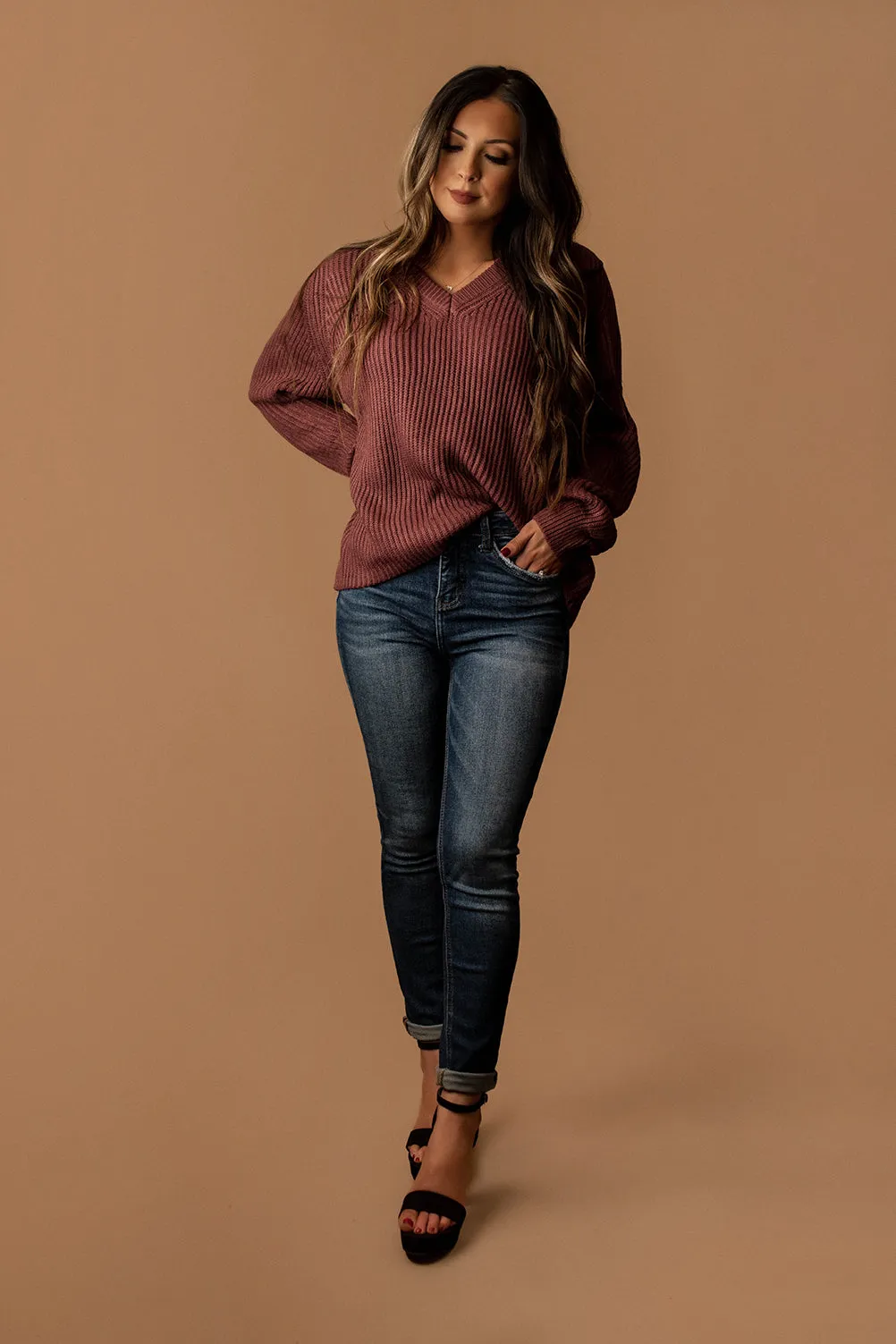 All The Good Ones Knit Sweater (Maroon Wine)