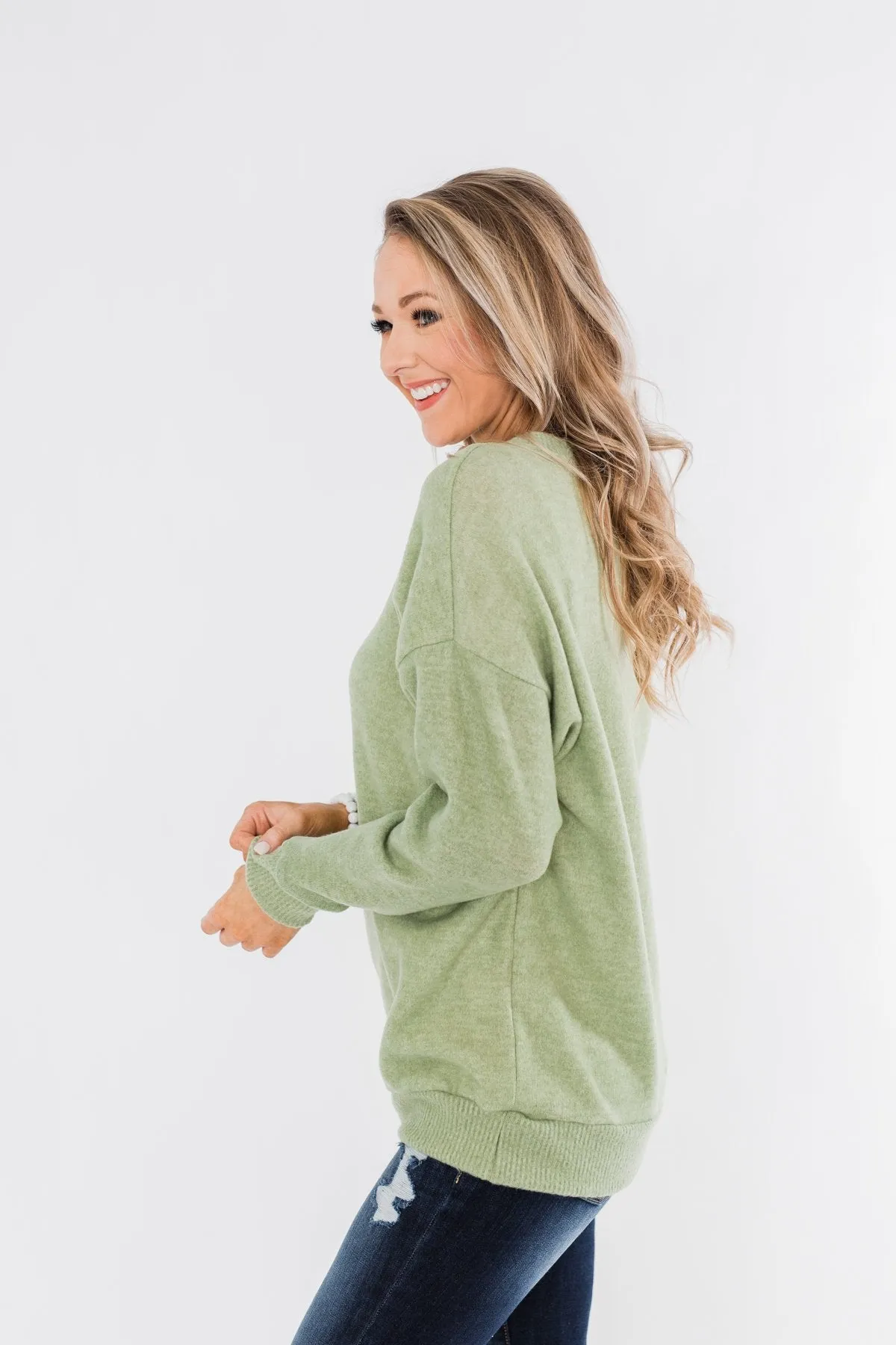 Another Day Long Sleeve Knit Sweater- Soft Green