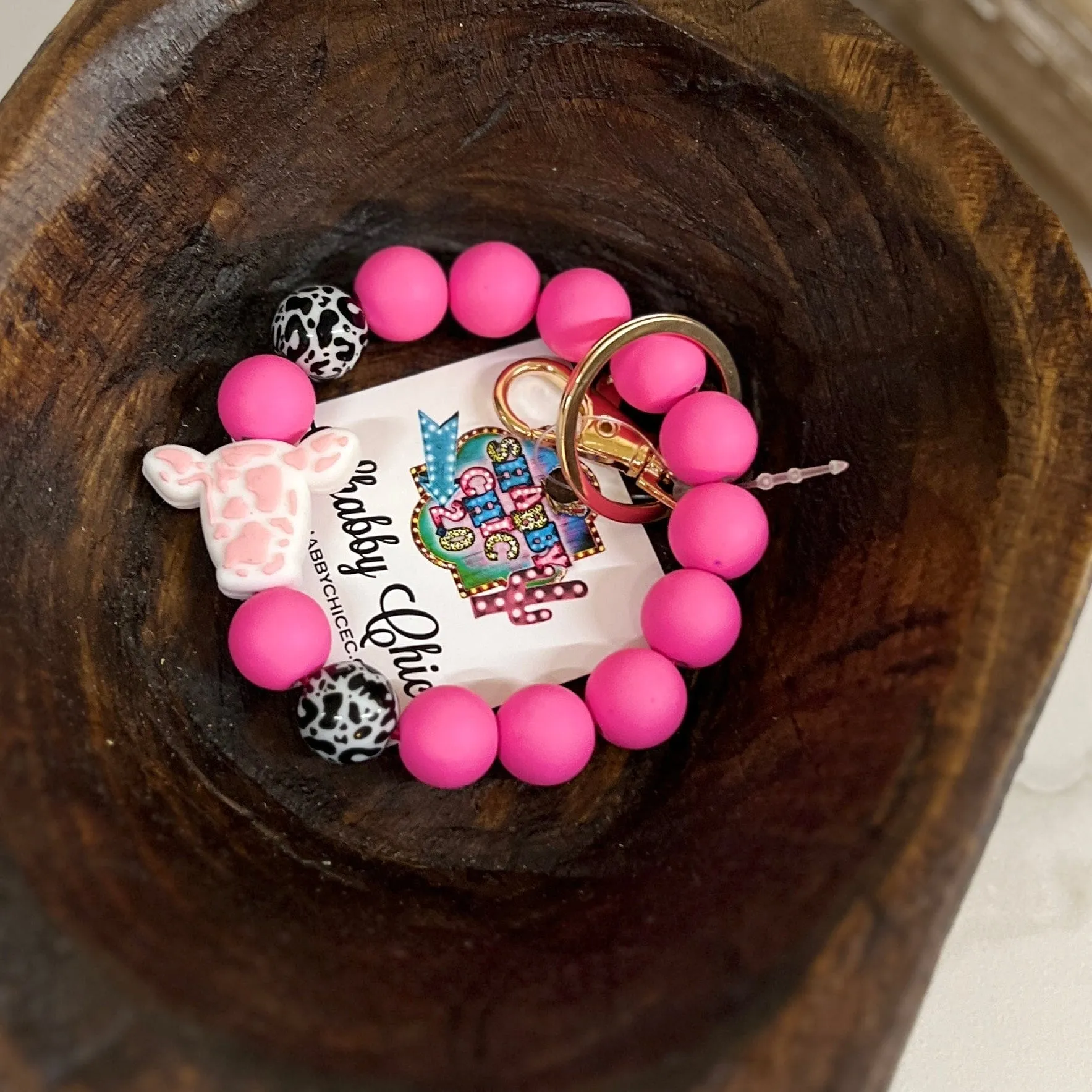 Beaded Keyrings - Cowprint Cow