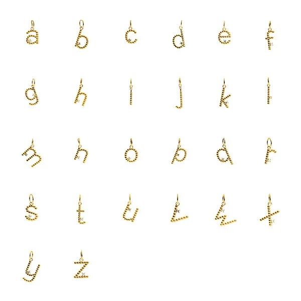 Beaded Single Initial Charm 14k Gold