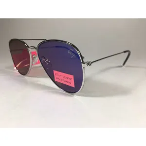 Betsey Johnson Flat Aviator Sunglasses Gray Metal Wire Blue Mirror Lens BJ462134 BLUE