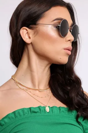 Black Tinted Lens 90's Round Metal Sunglasses - Solstice