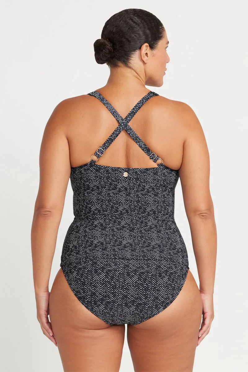 Black Zig Zag Raphael E / F Cup Underwire Tankini Top