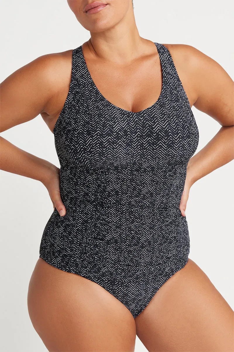 Black Zig Zag Raphael E / F Cup Underwire Tankini Top