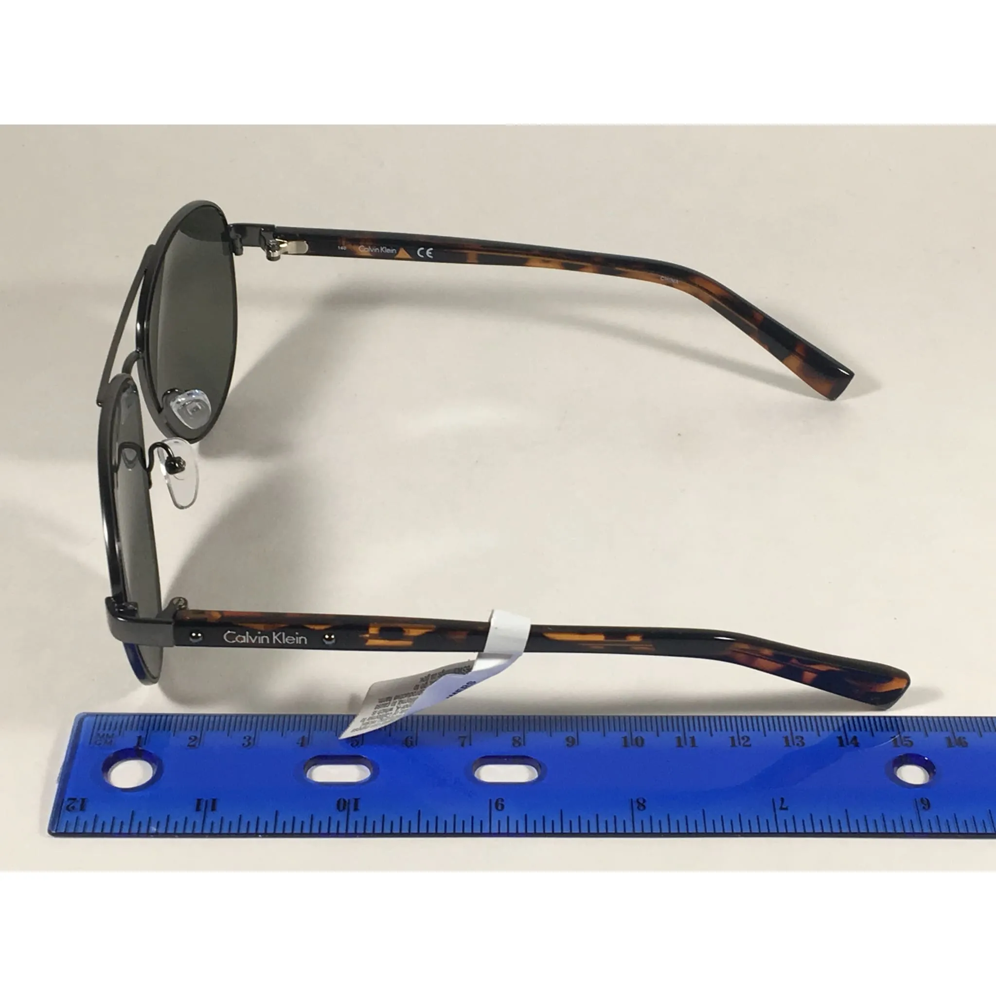 Calvin Klein R363S 071 Aviator Pilot Sunglasses Brown Tortoise And Gunmetal With Green Lens