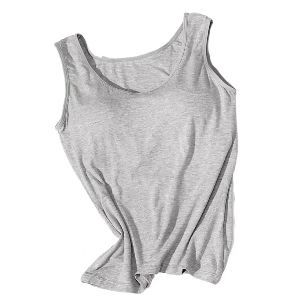 Casual Solid Color Bottoming Vest O-Neck Sleeveless Tops Wire-Free Women Elastic Camisole with Bra Pads Simple Fitness T-shirt