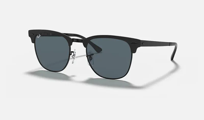 Clubmaster Metal | Matte Black on Black with Blue | Ray Ban