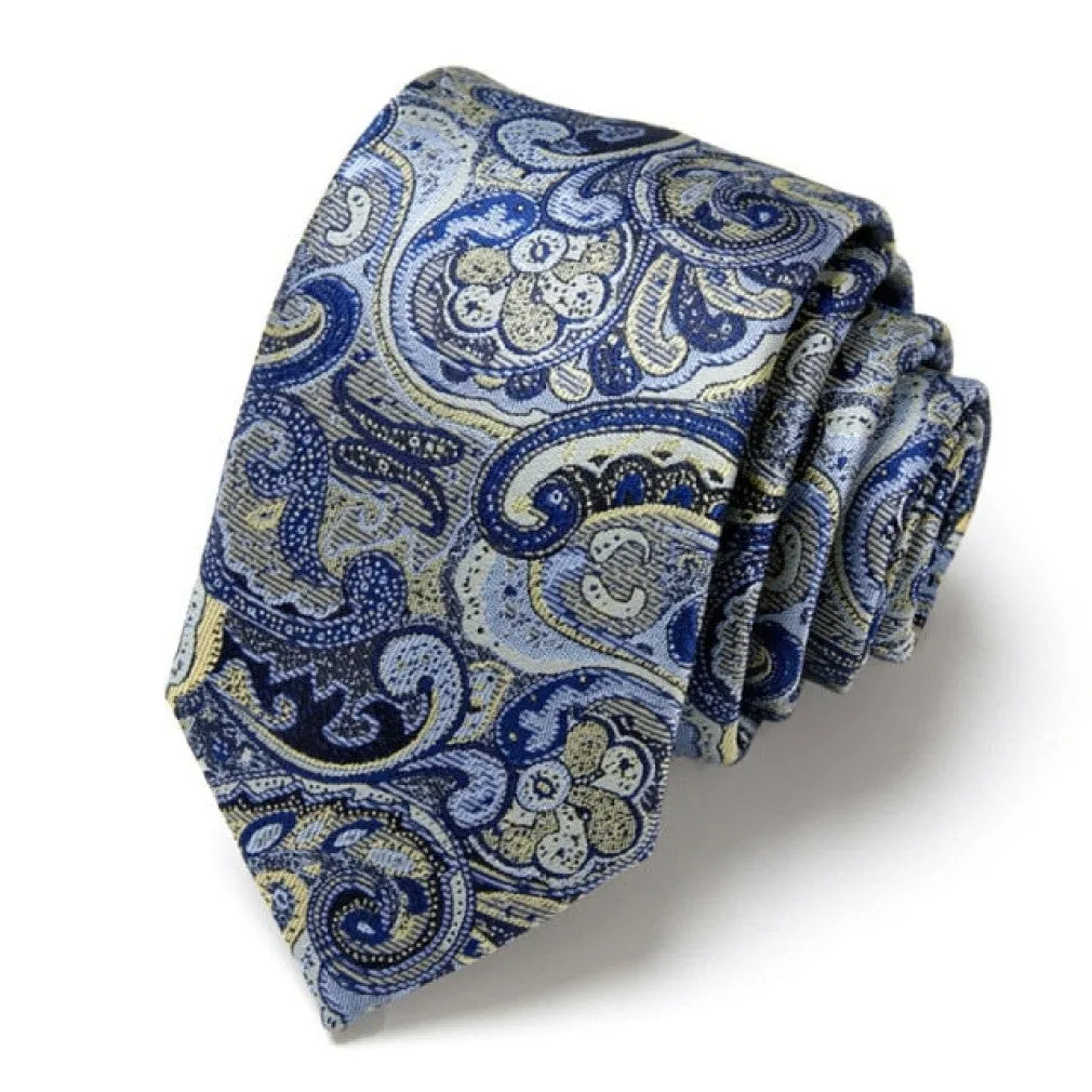 ContiNent 33 Novelty Ties Men's Fashion Tie  7.5cm Blue Necktie Green &amp; Orange Color Neck Tie For Men Paisley Floral Bowtie Wedding