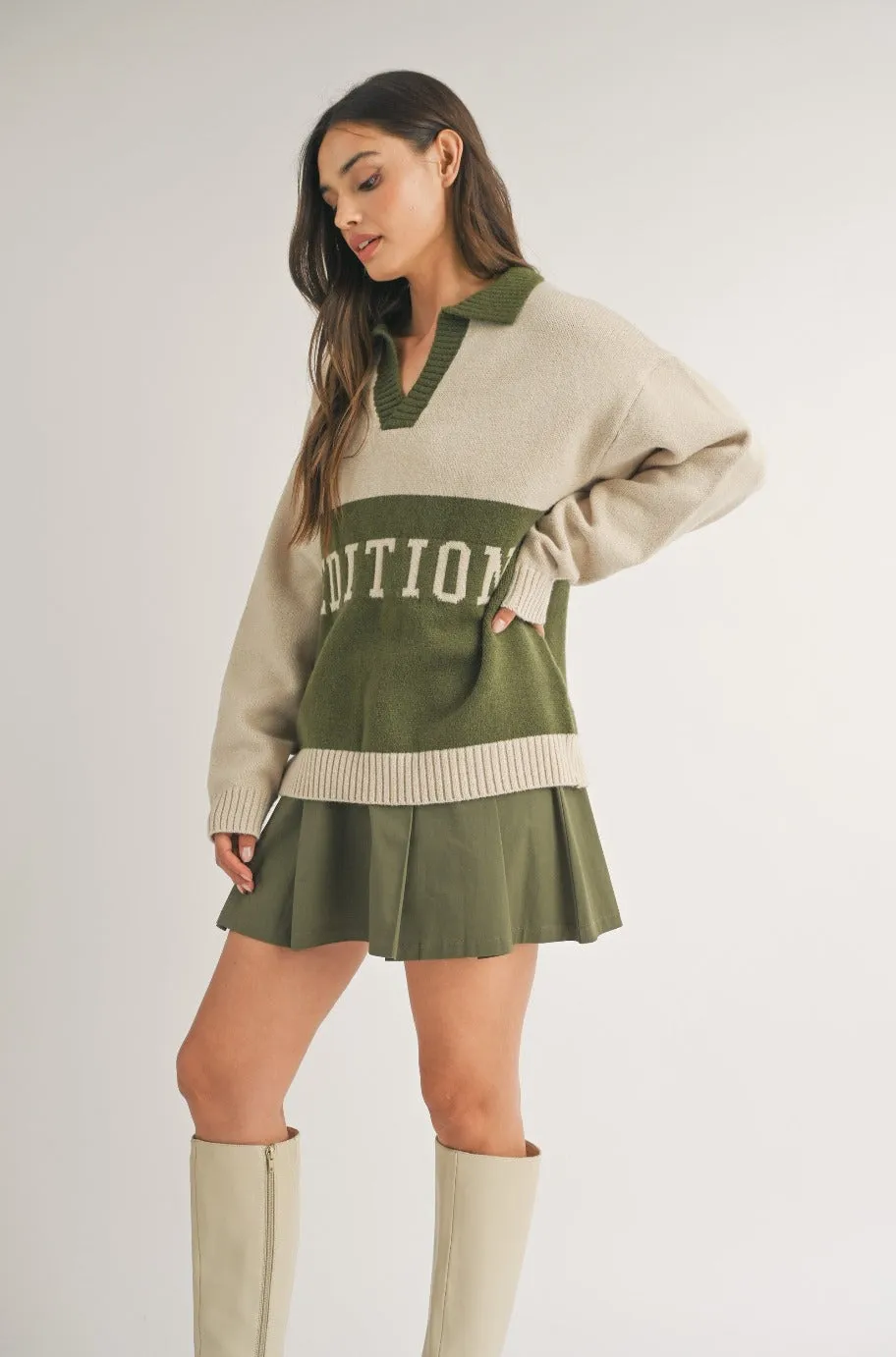 Edition Oversized Color Block Knit Sweater