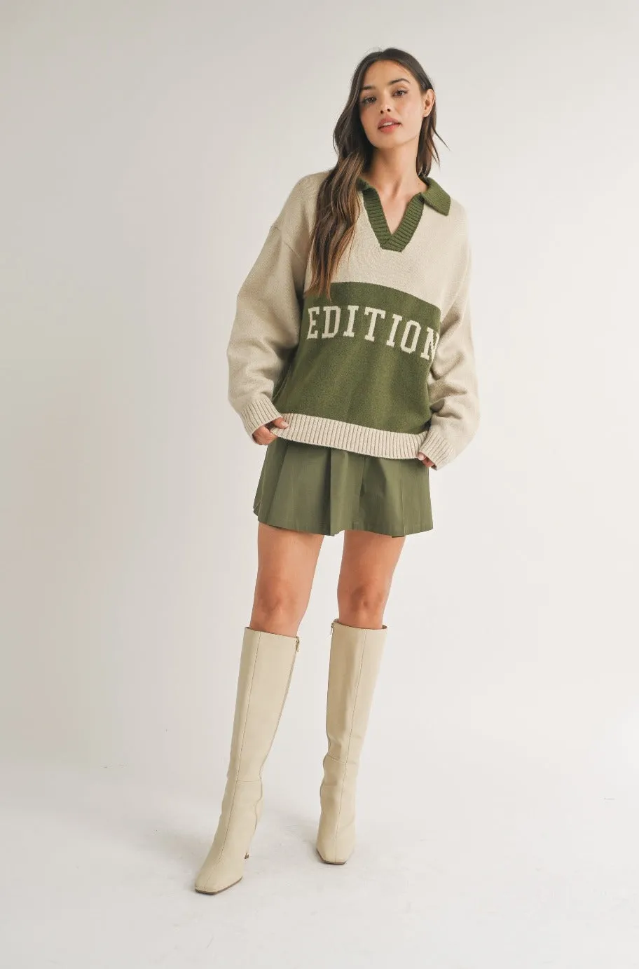 Edition Oversized Color Block Knit Sweater