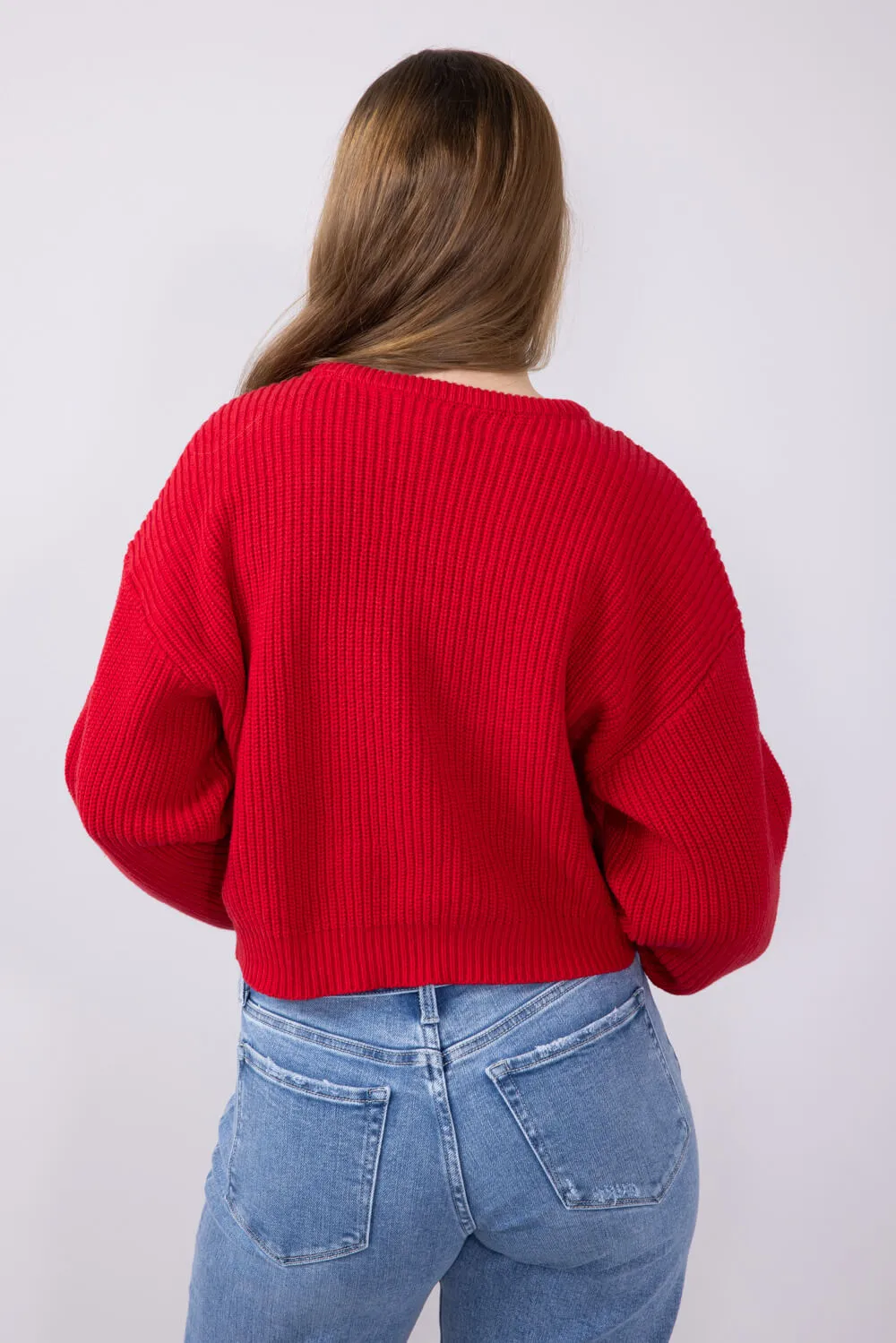 Embroidered Love Sweater for Women in Red | IBT33482-REDPINK