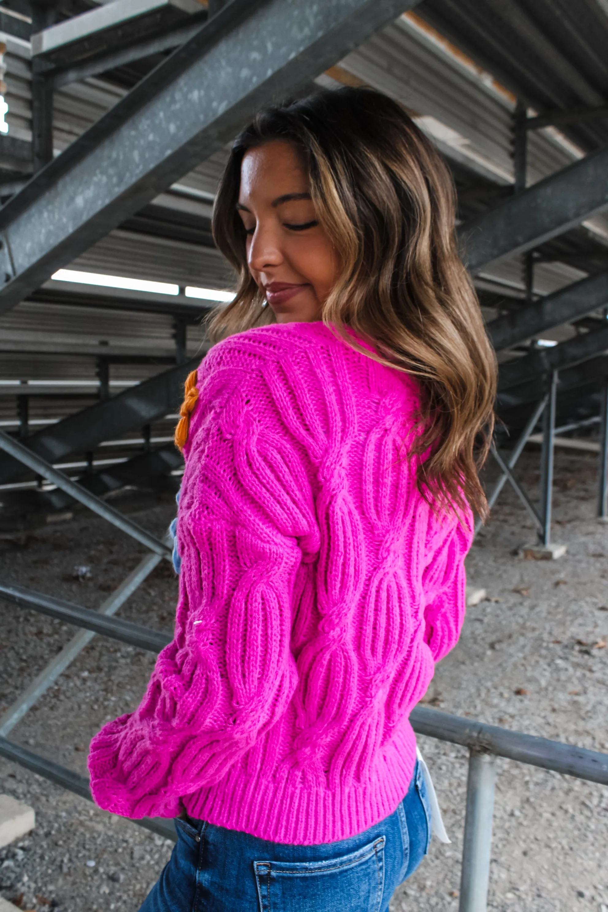 Flower Pop Sweater Cardigan • Hot Pink