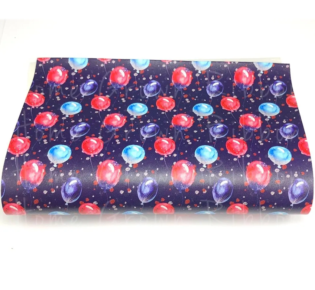 Fourth of July Balloons on Black Faux Leather Sheet