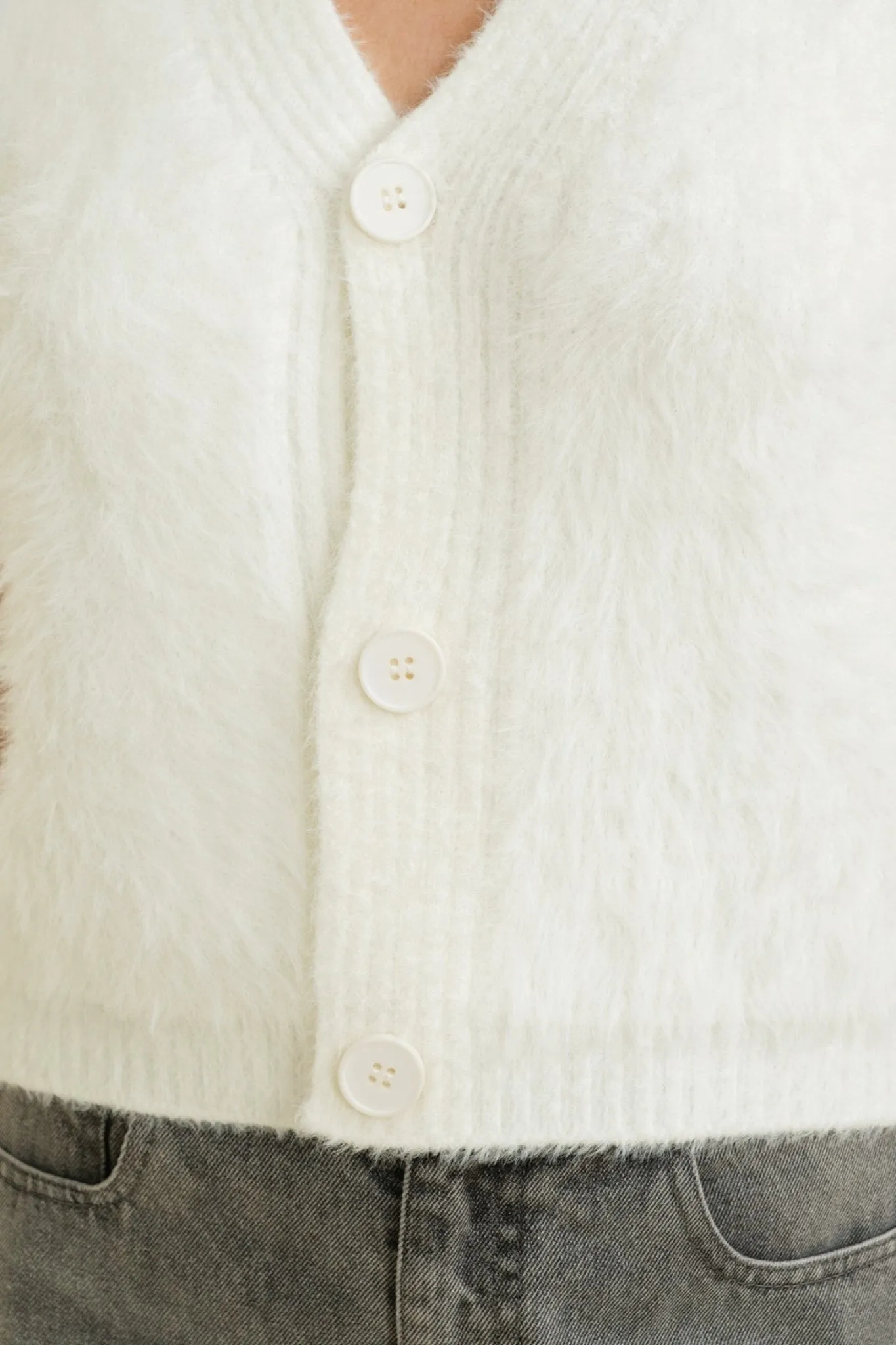Fuzzy Ivory Sweater Vest with Buttons