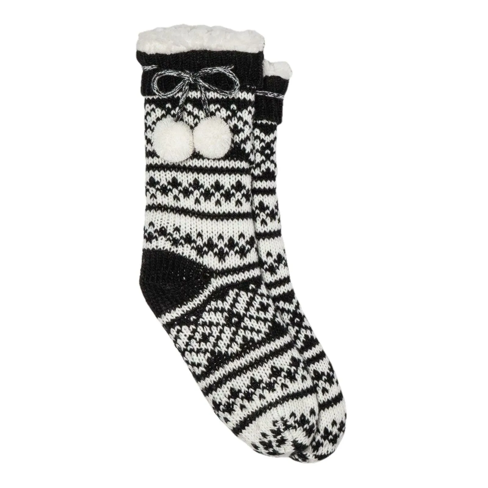 Gilligan & O'Malley Women's Sherpa Lined Fair Isle Pom Poms Slipper Socks