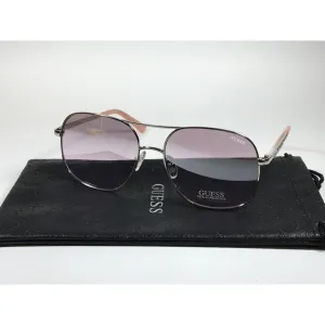 Guess Aviator Sunglasses Shiny Nickel Frame with Rhinestones Light Pink Lens GF6081 10Z