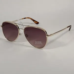 Guess Heavy Aviator Sunglasses Gold Tone Metal Frame Brown Gradient Lens GF0350 32F