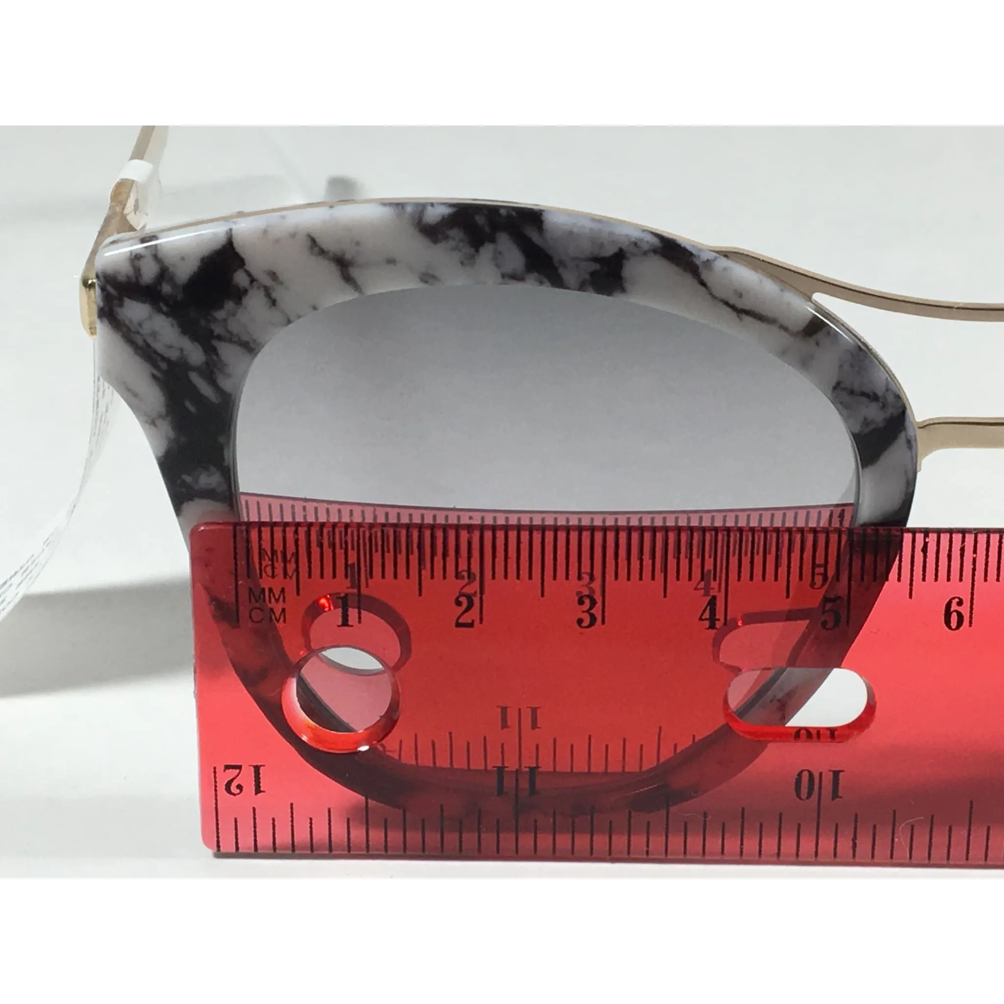 Guess Round Cat Eye Sunglasses GF0304 56C Gold Metal Black White Marble Silver Mirror Lens