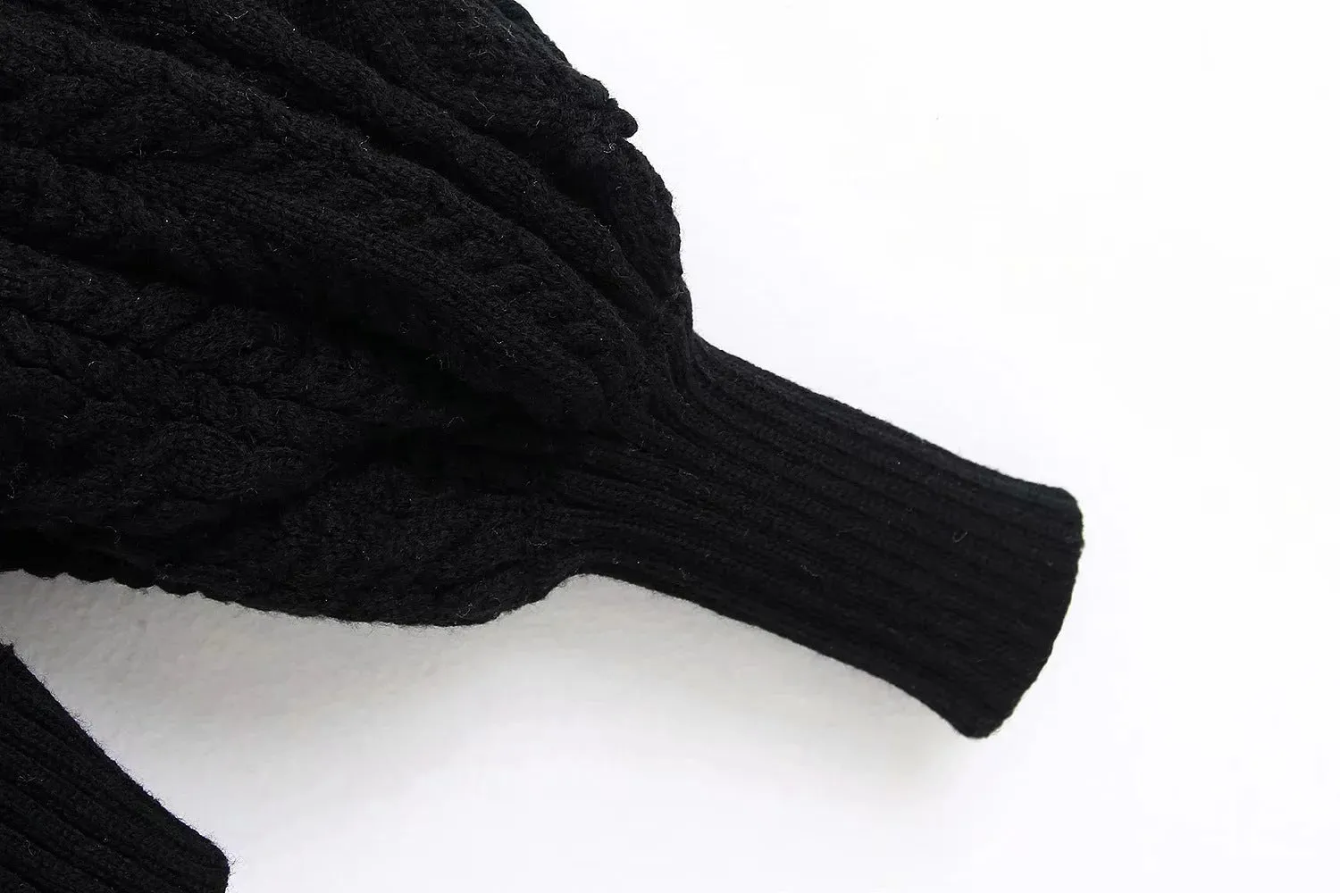 High Collar Ruffles Lantern Sleeves Knit Sweater