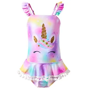 ICOSY Girls One Piece Swimsuits Unicorn Bathing Suit for Girls Swimming Suit Toddler Kids Tankini Swimwear Beachwear