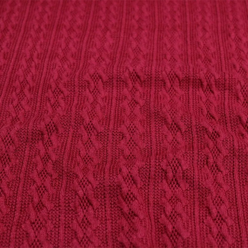 Jacquard Cable Knit Fabric Red 150 cm