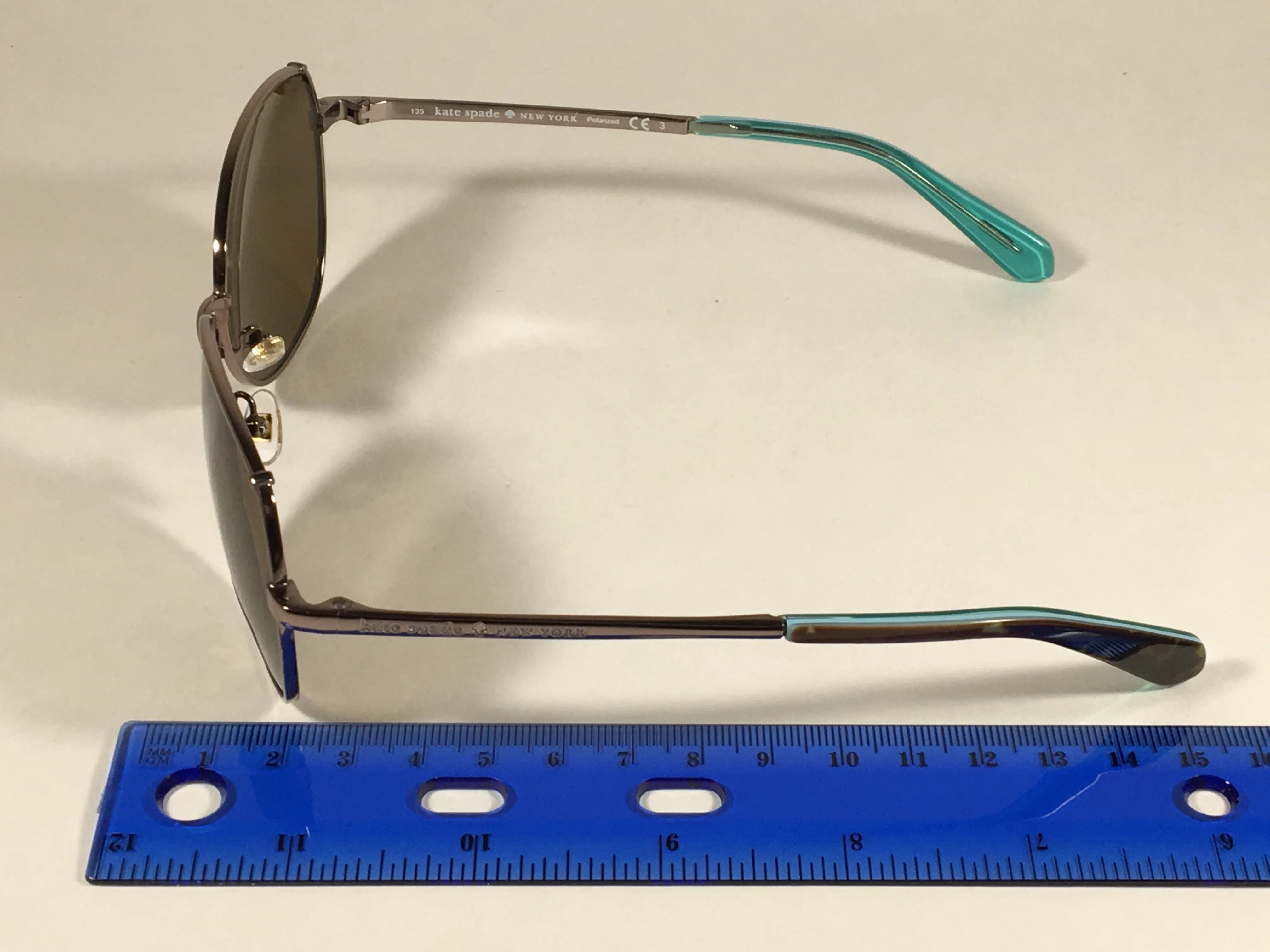 Kate Spade Polarized Candida Wedge Pilot Sunglasses Silver Aqua Aviator Brown Lens