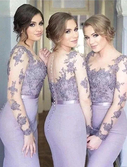 Lace Bridesmaids Gown/Dress Long Sleeves Elegant Sheath A-Line Style