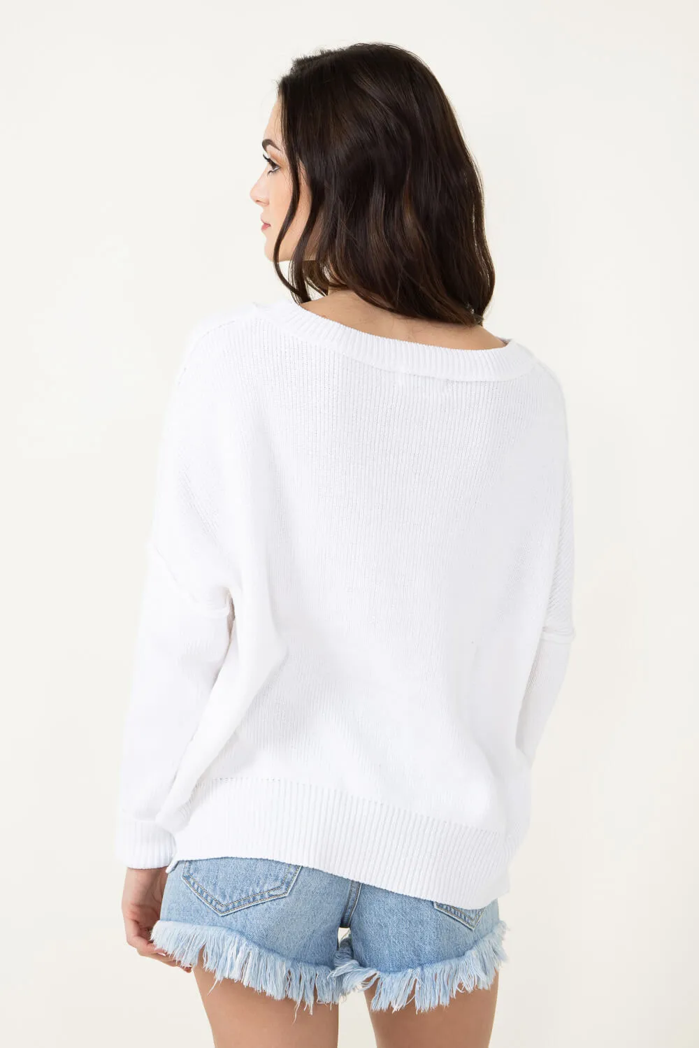 Miracle Knit American Flag Sweater for Women in White | M8167-IVORY