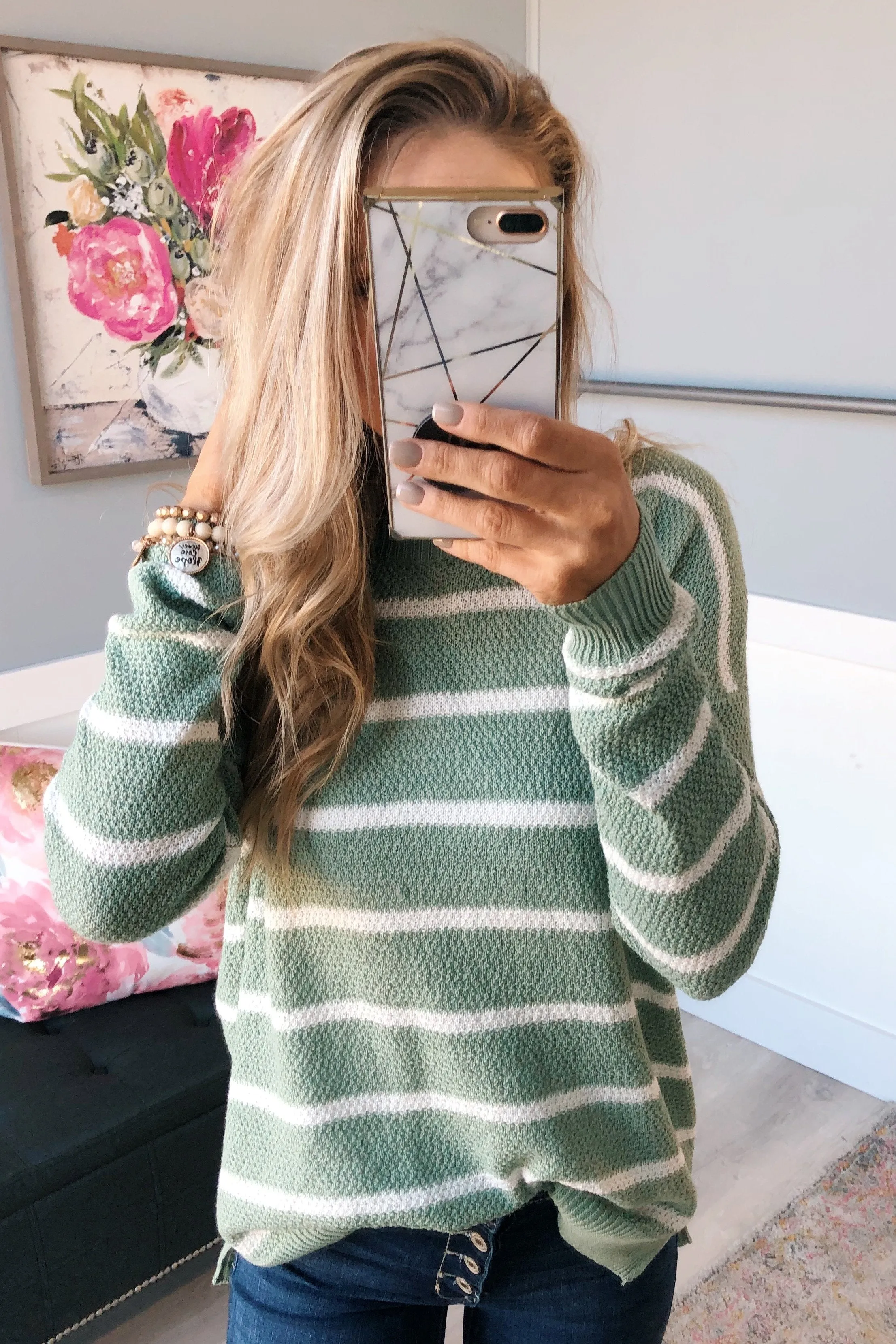 No Such Thing Striped Sweater- Sage & Ivory