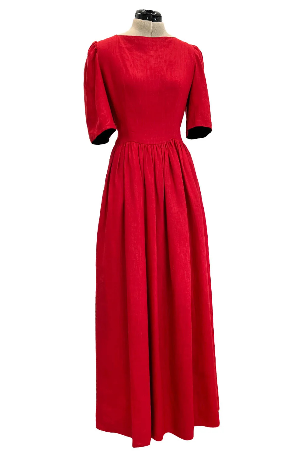 Numbered Spring 1984 Lanvin by Jules-Francois Crahay Runway Red Lined Dress w Open Bow Back