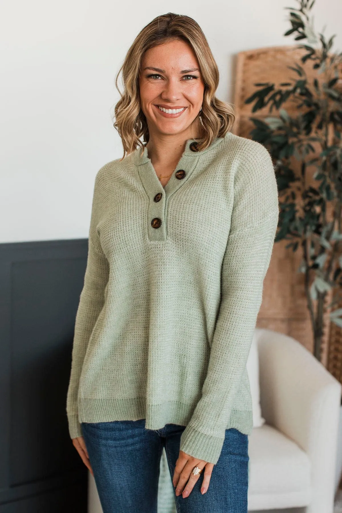 Perfectly Matched Knit Sweater- Sage