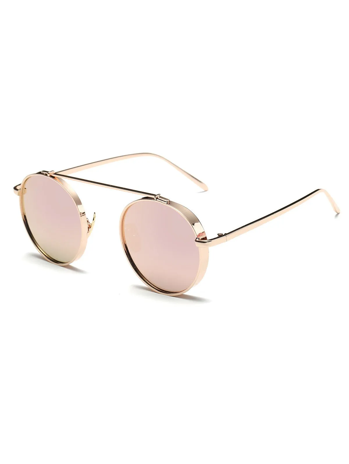Pink Chunky Frame Round Mirrored Sunglasses