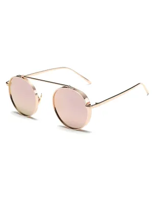 Pink Chunky Frame Round Mirrored Sunglasses