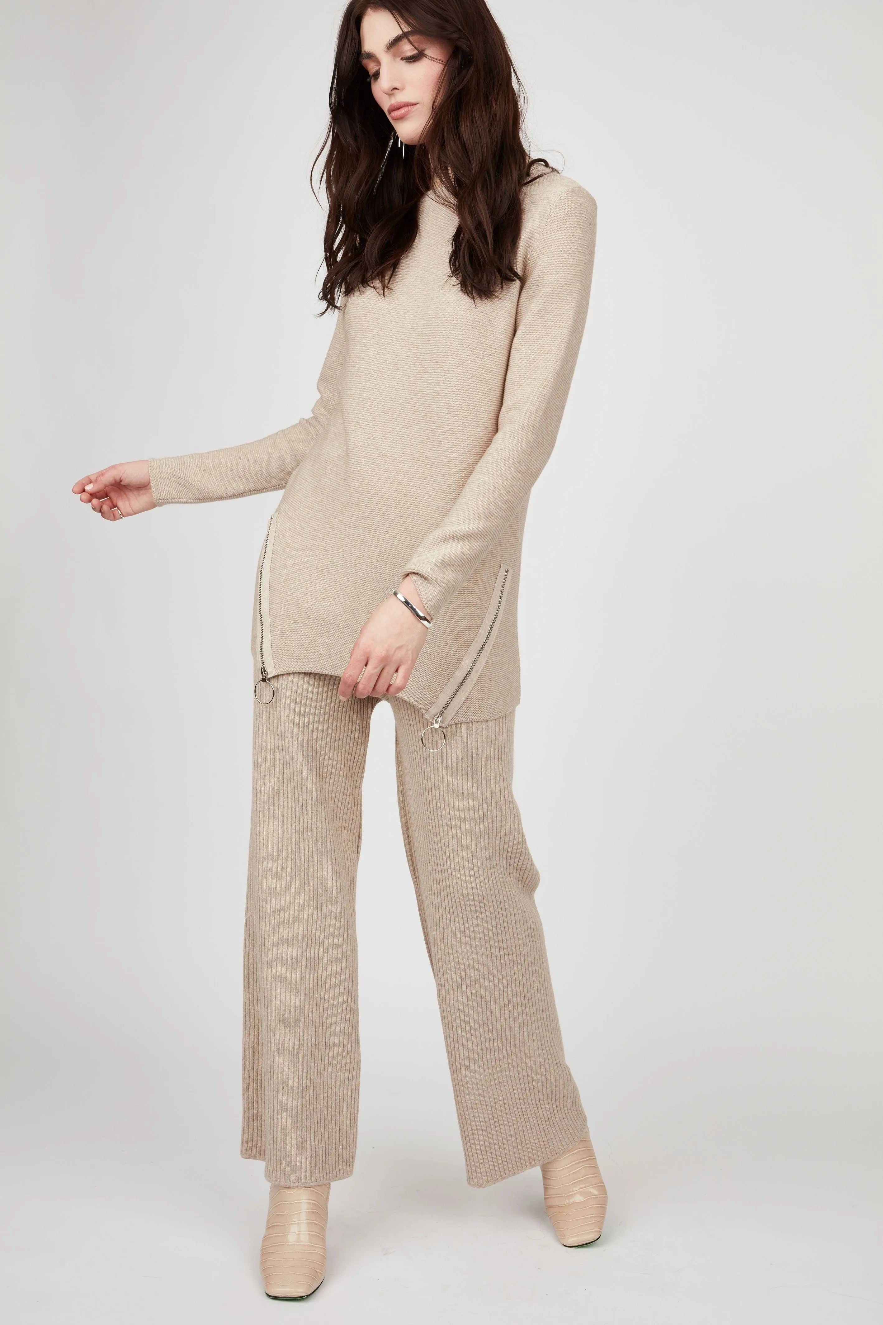 Pistache Knit Tunic With Zipper Detail