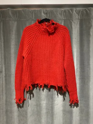P_JEAN Dark Orange Unfinished Hem Turtleneck Chunky Sweater