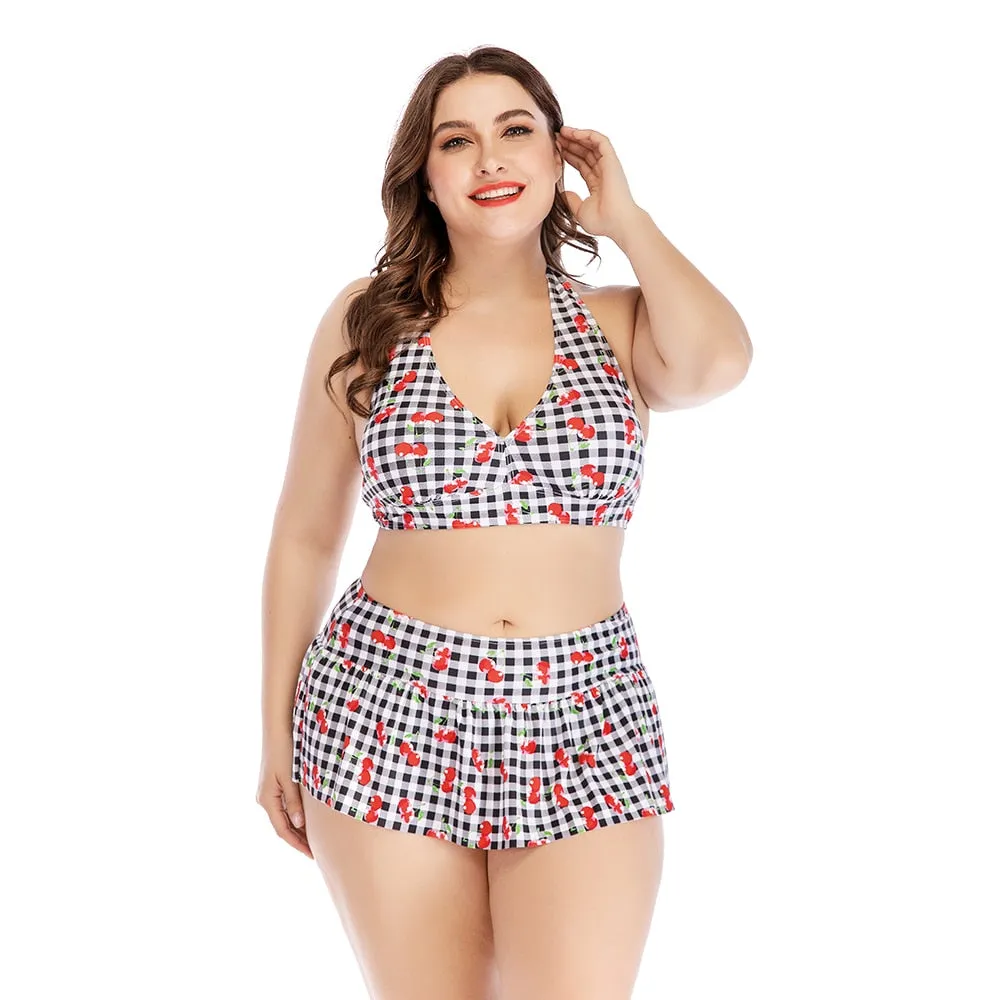 Plus Size Bikini Swimsuit Tankini Women High Waisted Push Up Two Piece Print Big Halter Swimwear 4XL for Chubby Ladies Biquinis