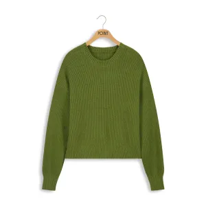 Point Chunky Crew Sweater in Pesto