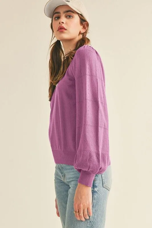 Pointelle Puff Sleeve Sweater