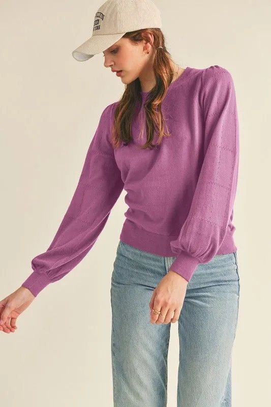 Pointelle Puff Sleeve Sweater