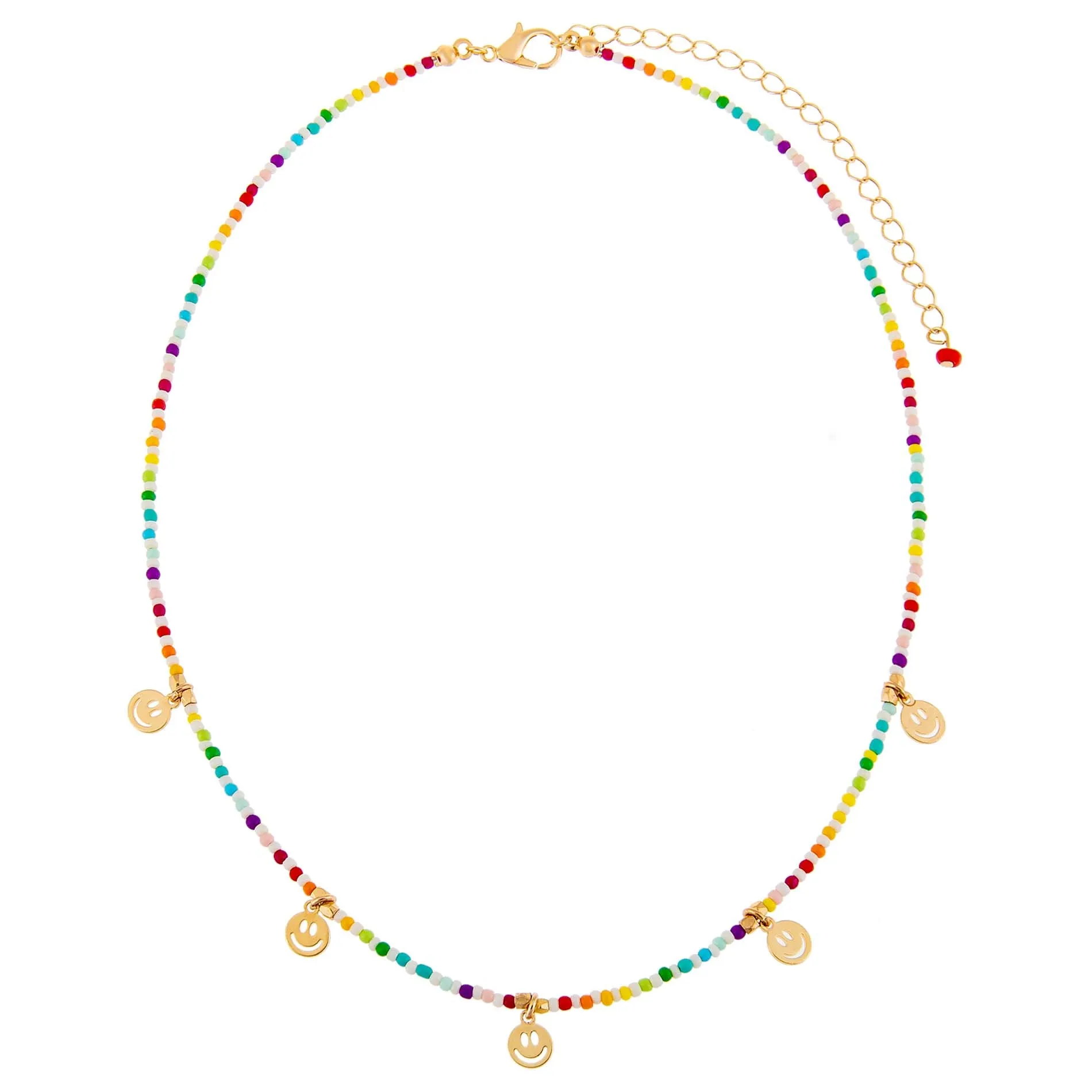 Rainbow Smiley Face Beaded Necklace