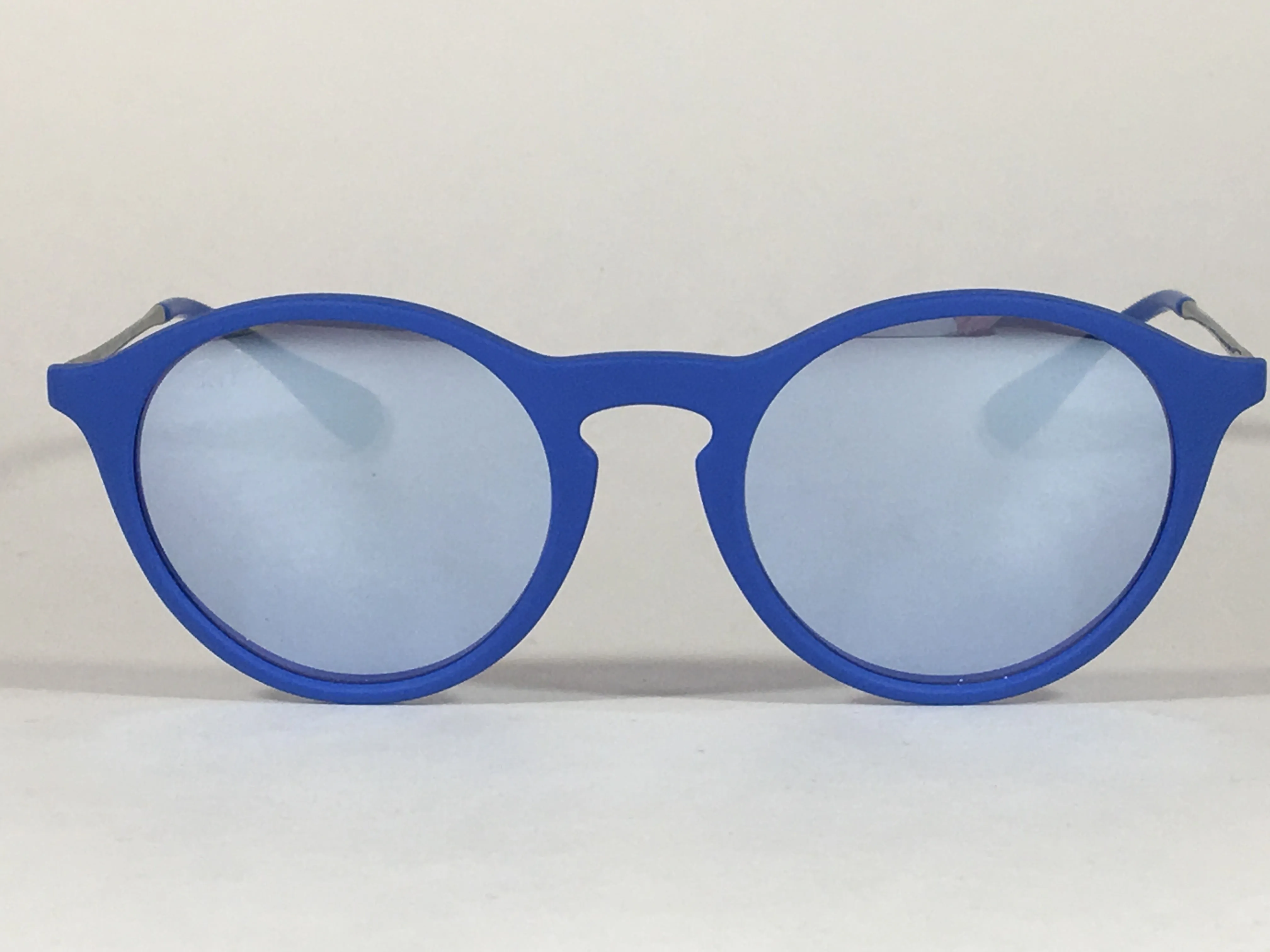 Ray-Ban Round Phantos Sunglasses Matte Blue Frame Gray Flash Lens RB4243 6263/1U