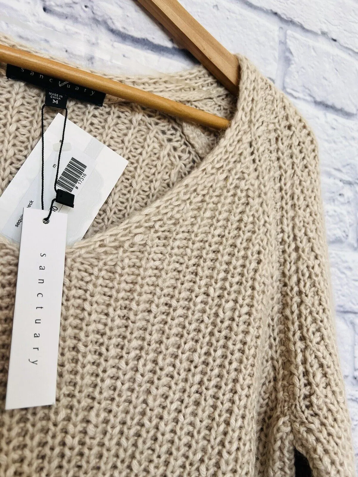 SANCTUARY NWT Chunky Knit Sweater Sz M Long Sleeve V-Neck Cotton/Alpaca Hi-Low