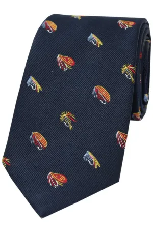 SOPRANO Fishing Flies Country Silk Tie - Navy