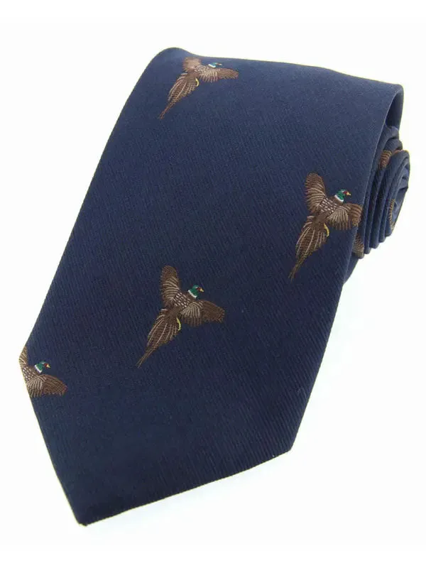 SOPRANO Flying Pheasants Woven Silk Country Tie - Navy