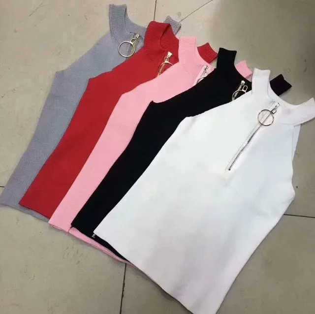 Spring Summer Slim Knitting Off-Shoulder Tank Crop Tops