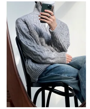 Stand Collar Cable Knit Sweater