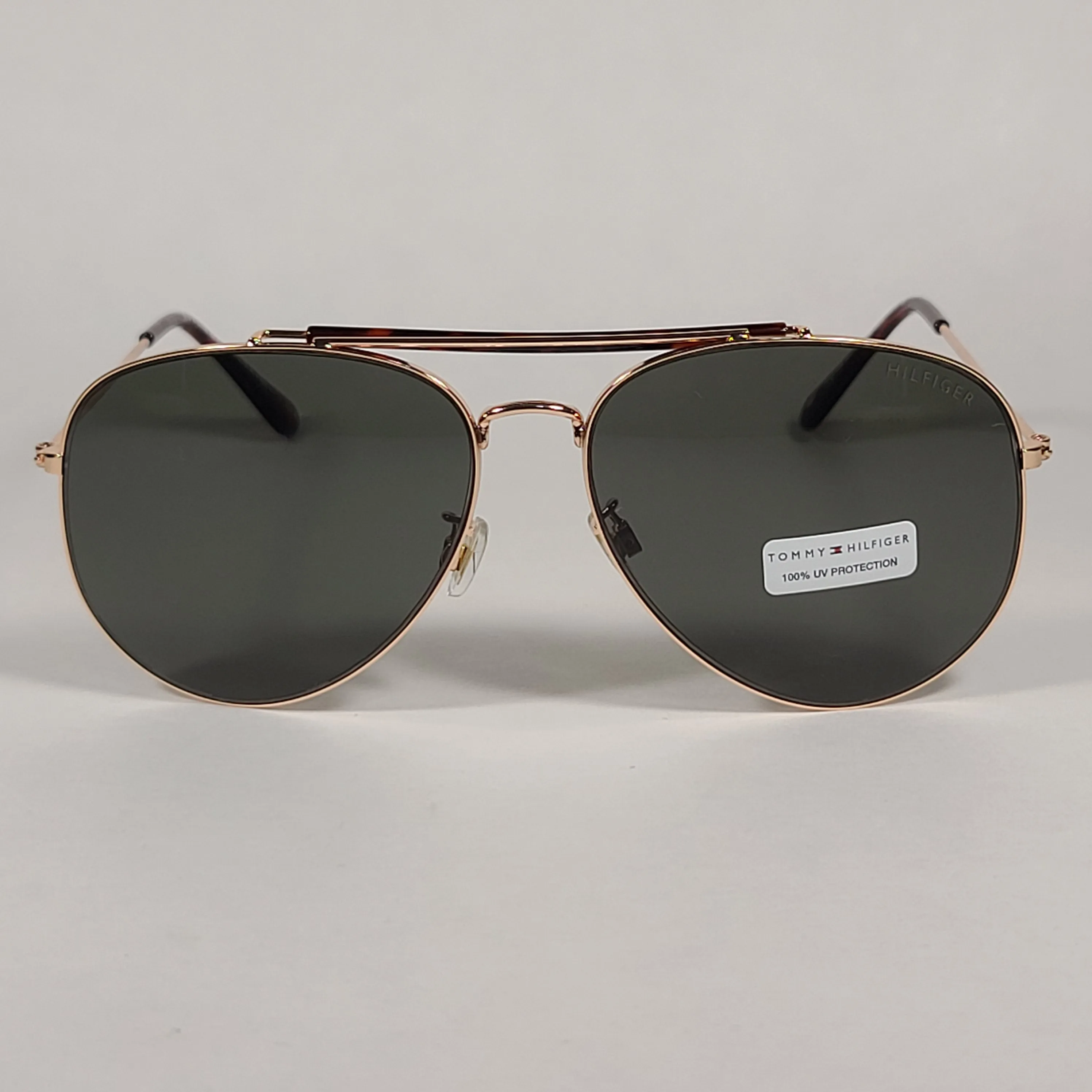 Tommy Hilfiger Iron Aviator Sunglasses Gold And Brown Crossbar Frame Green Lens IRON  MM OU578